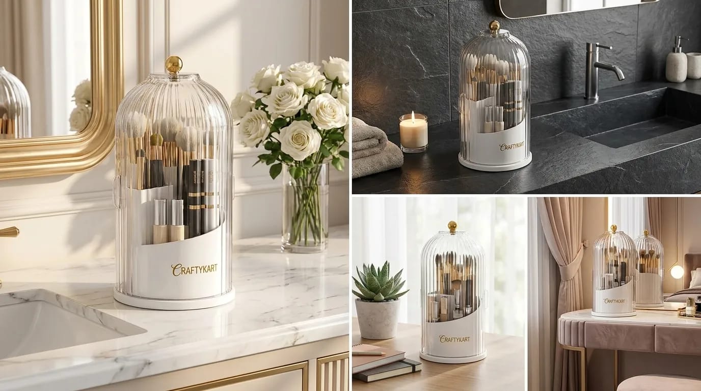 𝐂𝐑𝐀𝐅𝐓𝐘𝐂𝐀𝐑𝐓™ Dustproof Rotating Luxury Brush Holder